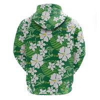 Green Hawaiian Hibiscus Monstera Zip Hoodie Grunge Stylized LT01 - Polynesian Pride
