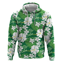 Green Hawaiian Hibiscus Monstera Zip Hoodie Grunge Stylized LT01 Pullover Hoodie Green - Polynesian Pride