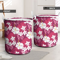 Pink Hawaiian Hibiscus Monstera Laundry Basket Grunge Stylized