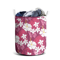 Pink Hawaiian Hibiscus Monstera Laundry Basket Grunge Stylized