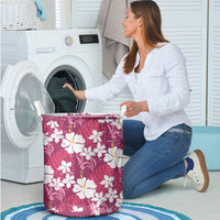 Pink Hawaiian Hibiscus Monstera Laundry Basket Grunge Stylized