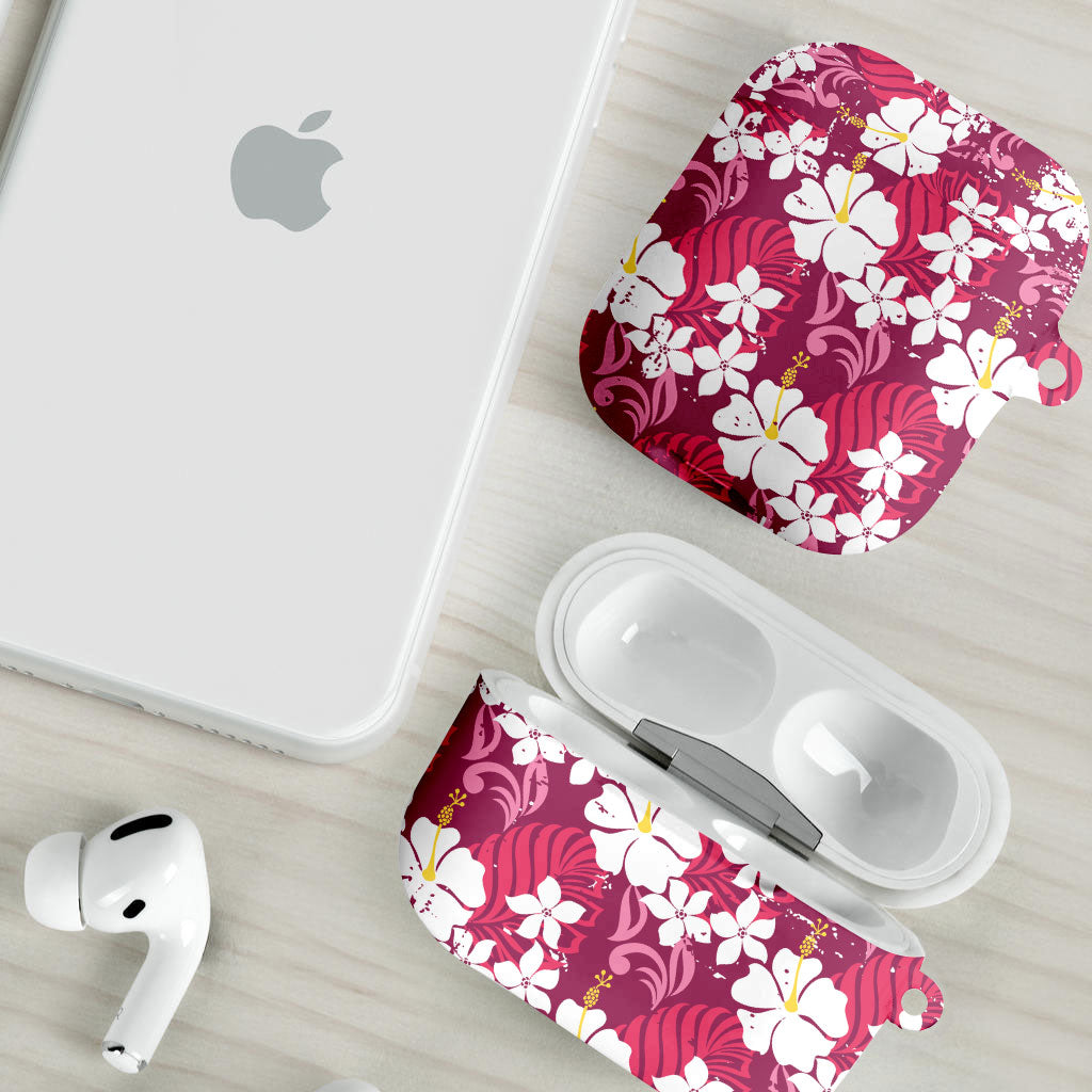 Pink Hawaiian Hibiscus Monstera AirPods Case Grunge Stylized LT01 - Polynesian Pride