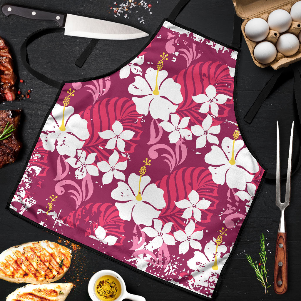 Pink Hawaiian Hibiscus Monstera Apron Grunge Stylized LT01 Pink - Polynesian Pride