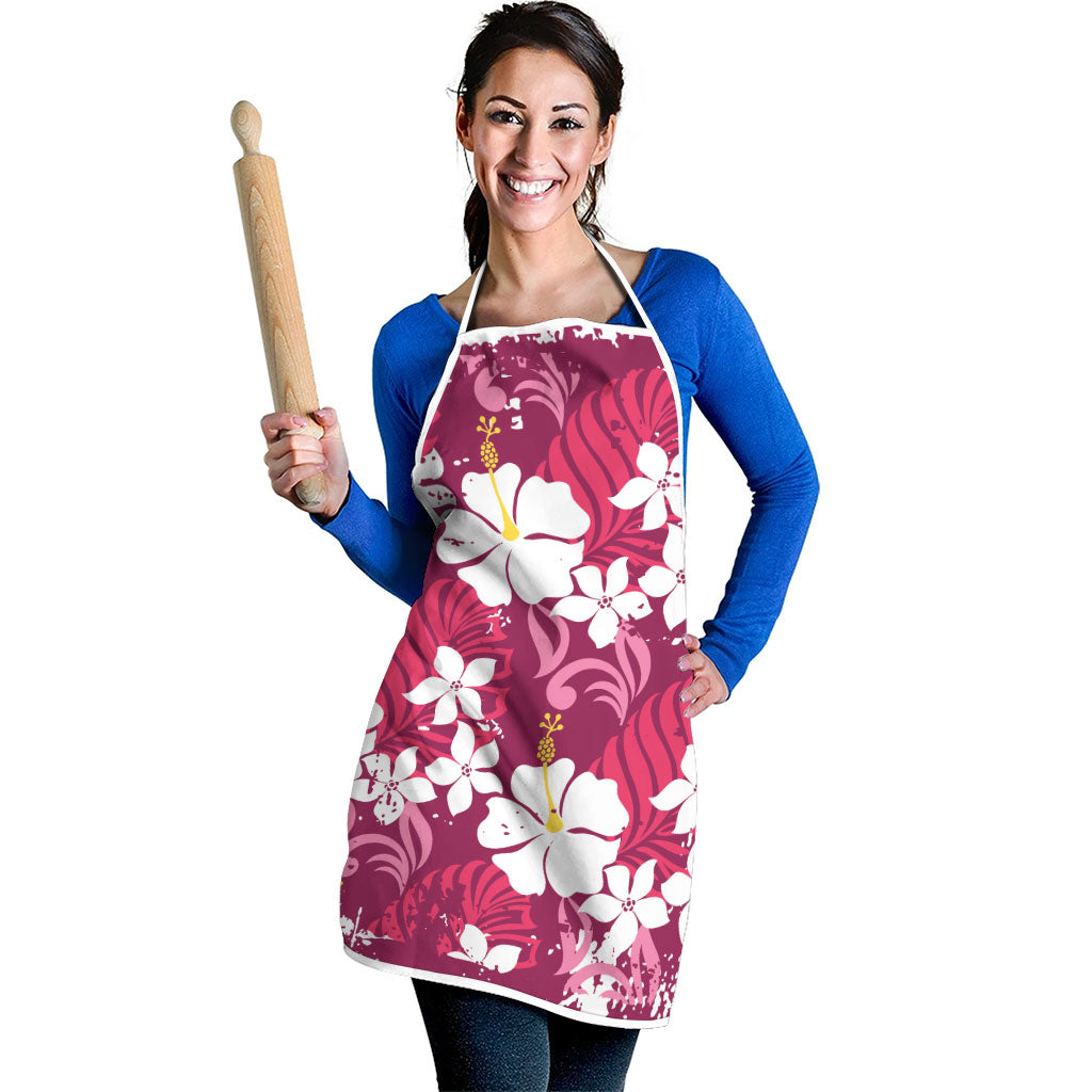 Pink Hawaiian Hibiscus Monstera Apron Grunge Stylized LT01 - Polynesian Pride