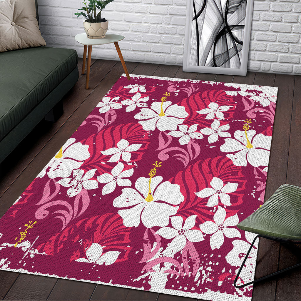 Pink Hawaiian Hibiscus Monstera Area Rug Grunge Stylized LT01 Pink - Polynesian Pride