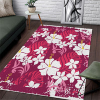 Pink Hawaiian Hibiscus Monstera Area Rug Grunge Stylized LT01 Pink - Polynesian Pride