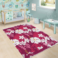 Pink Hawaiian Hibiscus Monstera Area Rug Grunge Stylized LT01 - Polynesian Pride