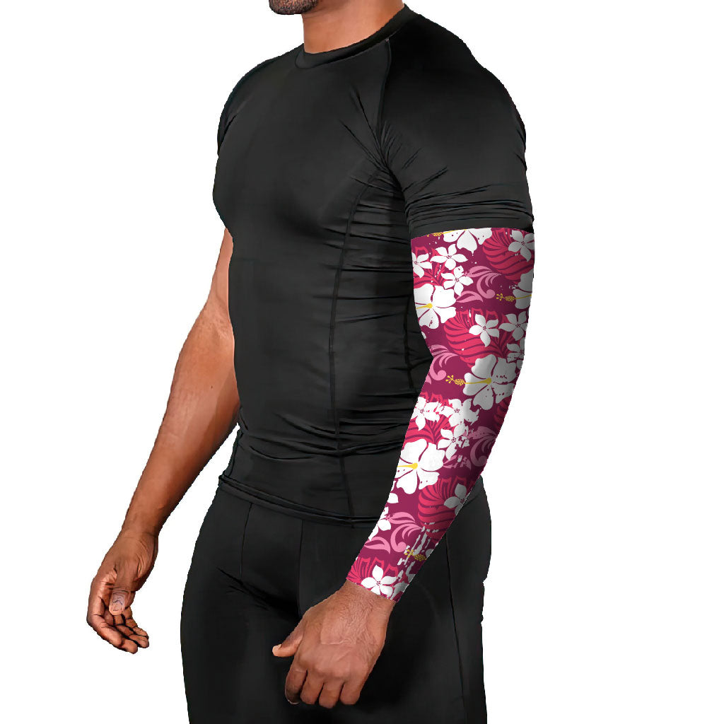 Pink Hawaiian Hibiscus Monstera Arm Sleeves Grunge Stylized