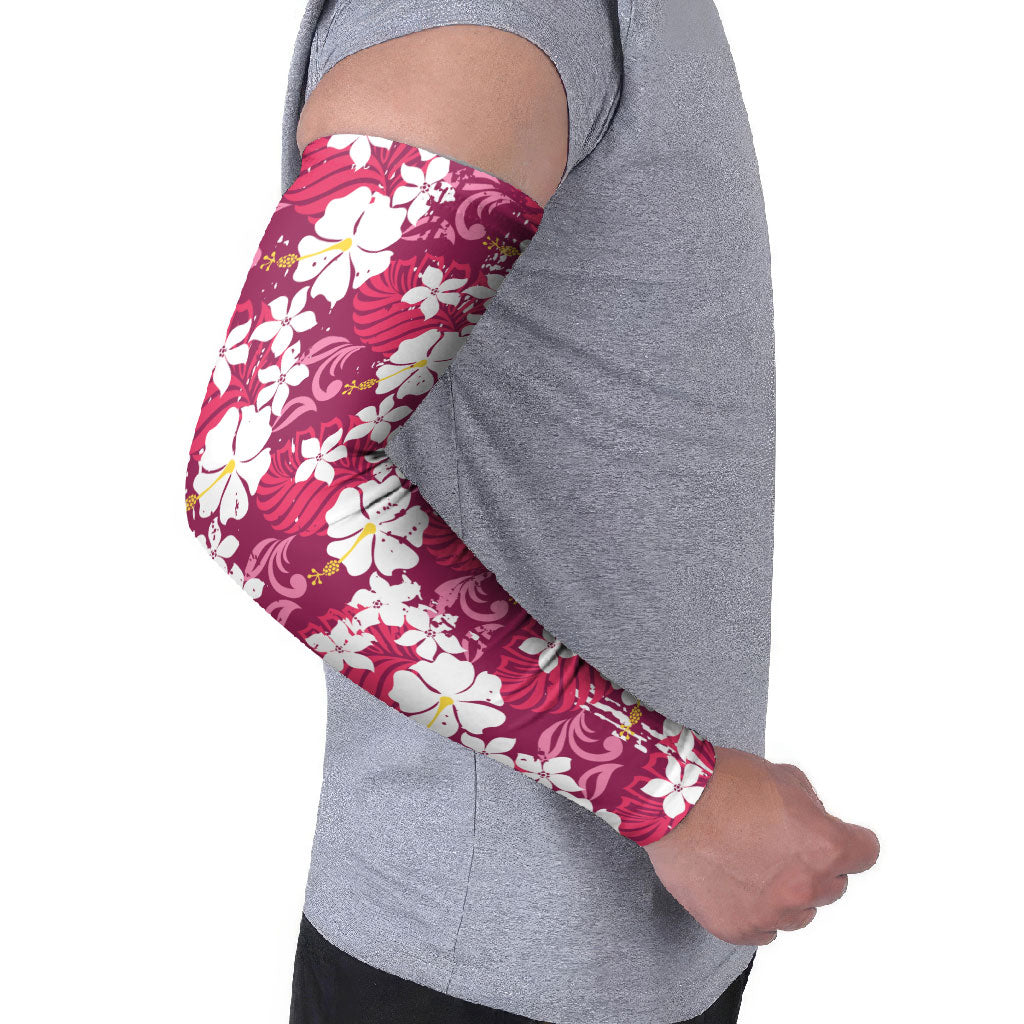 Pink Hawaiian Hibiscus Monstera Arm Sleeves Grunge Stylized