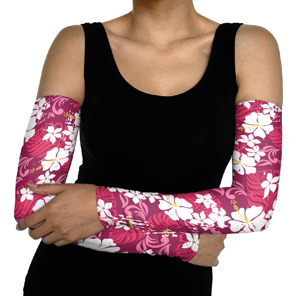 Pink Hawaiian Hibiscus Monstera Arm Sleeves Grunge Stylized
