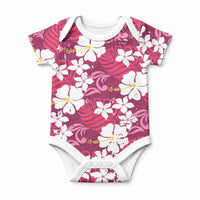 Pink Hawaiian Hibiscus Monstera Baby Onesie Grunge Stylized LT01 Pink - Polynesian Pride