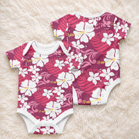 Pink Hawaiian Hibiscus Monstera Baby Onesie Grunge Stylized LT01 - Polynesian Pride
