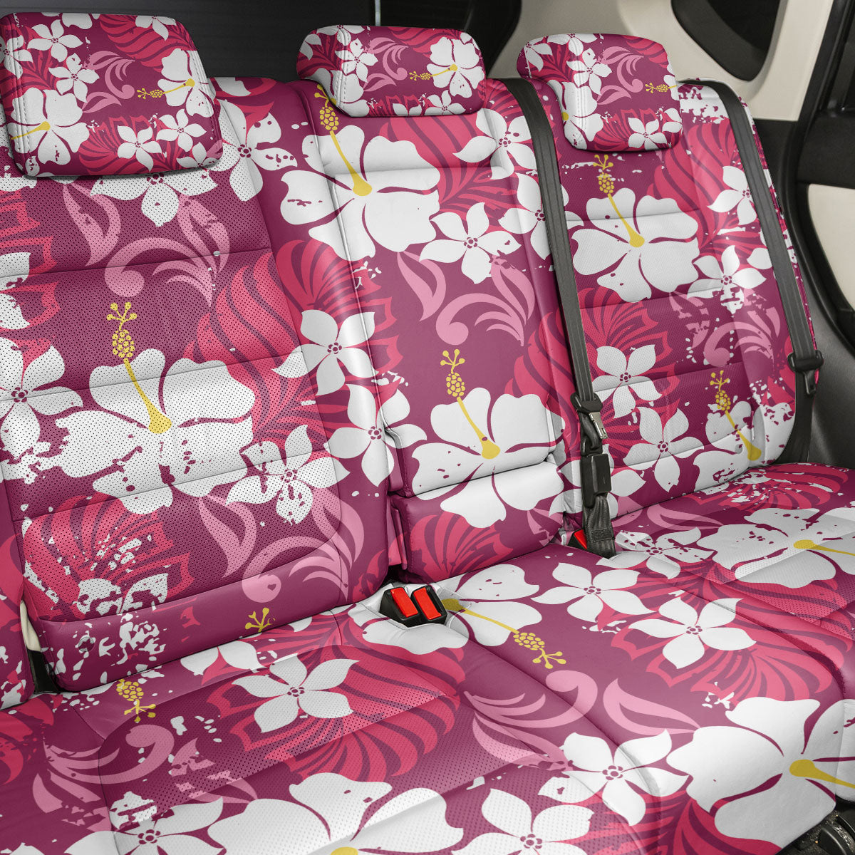 Pink Hawaiian Hibiscus Monstera Back Car Seat Cover Grunge Stylized