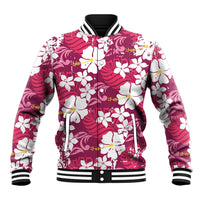 Pink Hawaiian Hibiscus Monstera Baseball Jacket Grunge Stylized LT01 Unisex Pink - Polynesian Pride