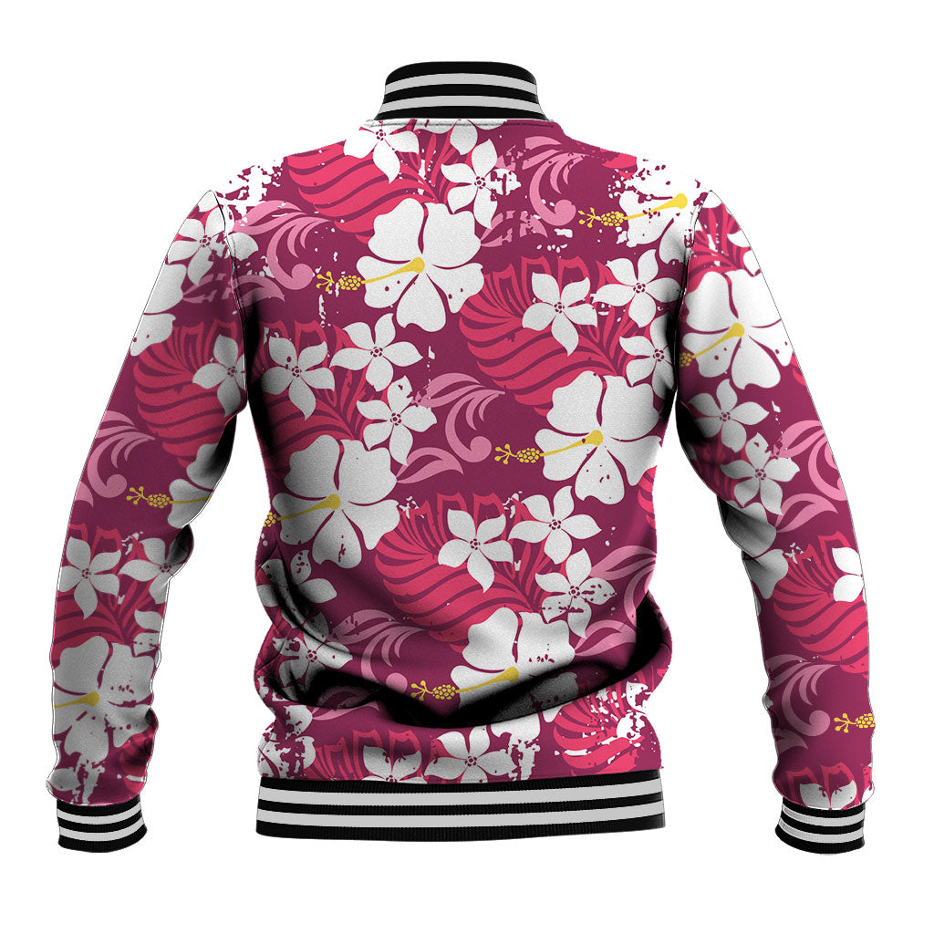 Pink Hawaiian Hibiscus Monstera Baseball Jacket Grunge Stylized LT01 - Polynesian Pride