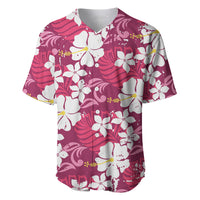 Pink Hawaiian Hibiscus Monstera Baseball Jersey Grunge Stylized LT01 Pink - Polynesian Pride