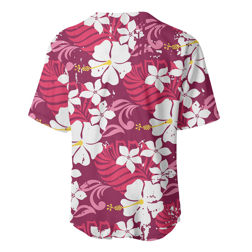 Pink Hawaiian Hibiscus Monstera Baseball Jersey Grunge Stylized LT01 - Polynesian Pride