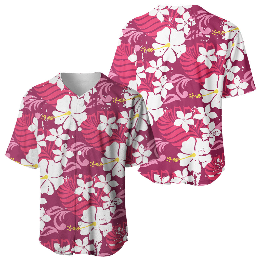 Pink Hawaiian Hibiscus Monstera Baseball Jersey Grunge Stylized LT01 - Polynesian Pride