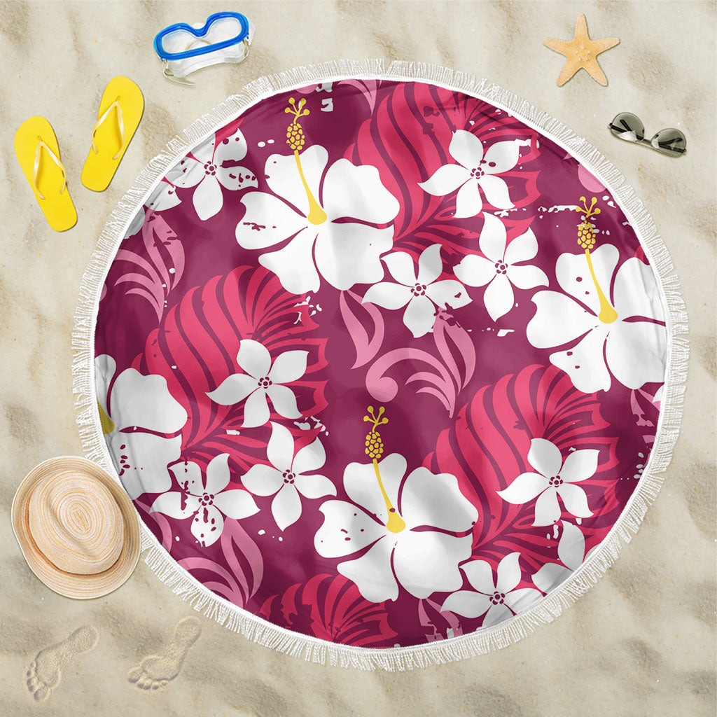 Pink Hawaiian Hibiscus Monstera Beach Blanket Grunge Stylized