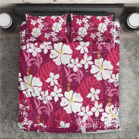 Pink Hawaiian Hibiscus Monstera Bedding Set Grunge Stylized LT01 Pink - Polynesian Pride