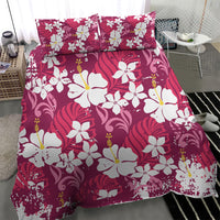 Pink Hawaiian Hibiscus Monstera Bedding Set Grunge Stylized LT01 - Polynesian Pride