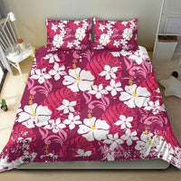 Pink Hawaiian Hibiscus Monstera Bedding Set Grunge Stylized LT01 - Polynesian Pride