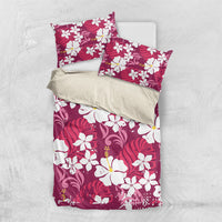 Pink Hawaiian Hibiscus Monstera Bedding Set Grunge Stylized LT01 US Twin 172cm x 218cm Pink - Polynesian Pride