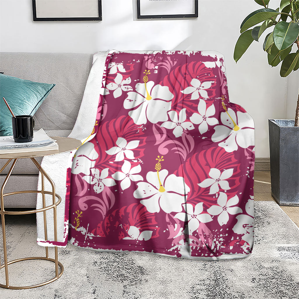 Pink Hawaiian Hibiscus Monstera Blanket Grunge Stylized LT01 - Polynesian Pride