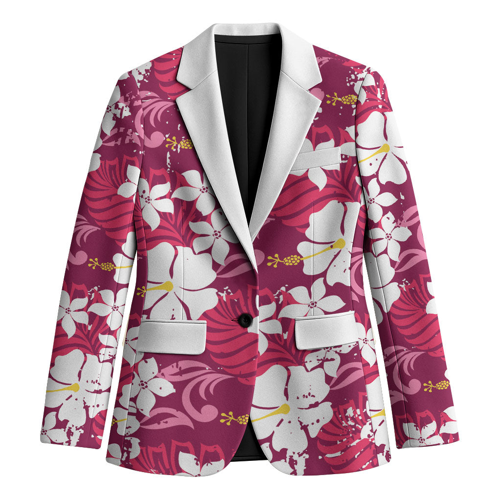 Pink Hawaiian Hibiscus Monstera Blazer Grunge Stylized LT01 Unisex Pink - Polynesian Pride