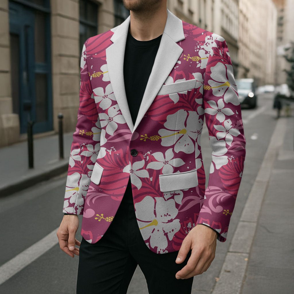 Pink Hawaiian Hibiscus Monstera Blazer Grunge Stylized LT01 - Polynesian Pride