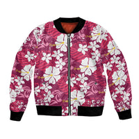 Pink Hawaiian Hibiscus Monstera Bomber Jacket Grunge Stylized LT01 Unisex Pink - Polynesian Pride