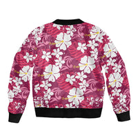 Pink Hawaiian Hibiscus Monstera Bomber Jacket Grunge Stylized LT01 - Polynesian Pride