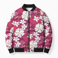 Pink Hawaiian Hibiscus Monstera Bomber Puffer Jacket Grunge Stylized LT01 Unisex Pink - Polynesian Pride