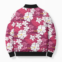 Pink Hawaiian Hibiscus Monstera Bomber Puffer Jacket Grunge Stylized LT01 - Polynesian Pride