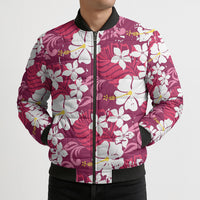 Pink Hawaiian Hibiscus Monstera Bomber Puffer Jacket Grunge Stylized LT01 - Polynesian Pride