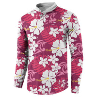 Pink Hawaiian Hibiscus Monstera Button Sweatshirt Grunge Stylized LT01 - Polynesian Pride