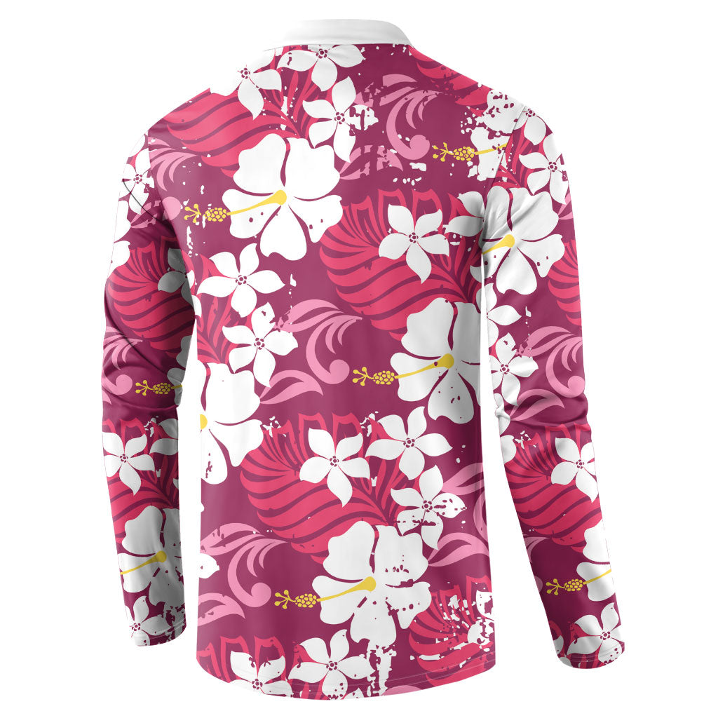 Pink Hawaiian Hibiscus Monstera Button Sweatshirt Grunge Stylized LT01 - Polynesian Pride
