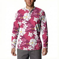 Pink Hawaiian Hibiscus Monstera Button Sweatshirt Grunge Stylized LT01 - Polynesian Pride
