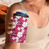 Pink Hawaiian Hibiscus Monstera 4 in 1 Can Cooler Tumbler Grunge Stylized LT01 - Polynesian Pride