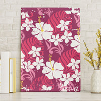 Pink Hawaiian Hibiscus Monstera Canvas Wall Art Grunge Stylized