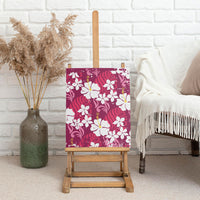 Pink Hawaiian Hibiscus Monstera Canvas Wall Art Grunge Stylized