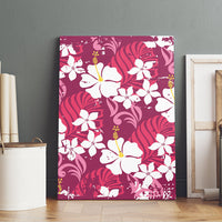 Pink Hawaiian Hibiscus Monstera Canvas Wall Art Grunge Stylized