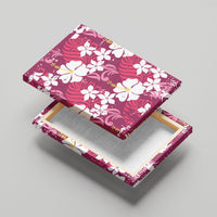 Pink Hawaiian Hibiscus Monstera Canvas Wall Art Grunge Stylized