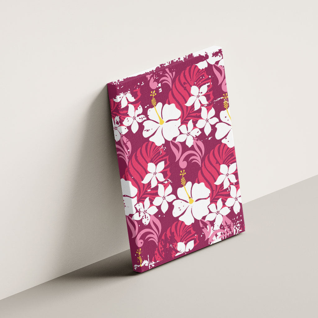 Pink Hawaiian Hibiscus Monstera Canvas Wall Art Grunge Stylized