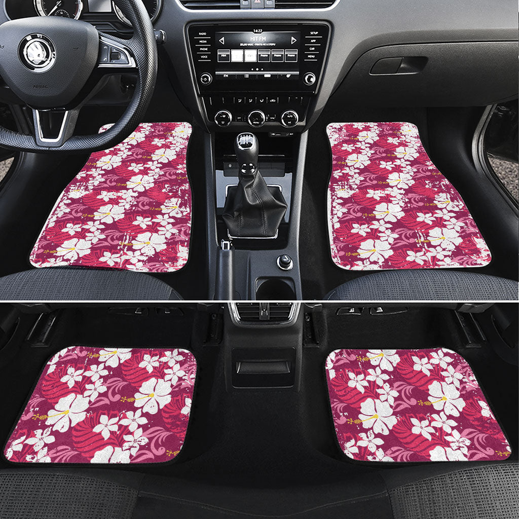 Pink Hawaiian Hibiscus Monstera Car Mats Grunge Stylized