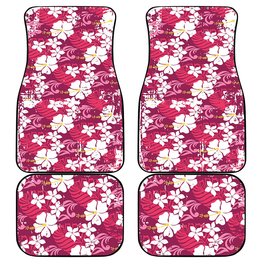 Pink Hawaiian Hibiscus Monstera Car Mats Grunge Stylized