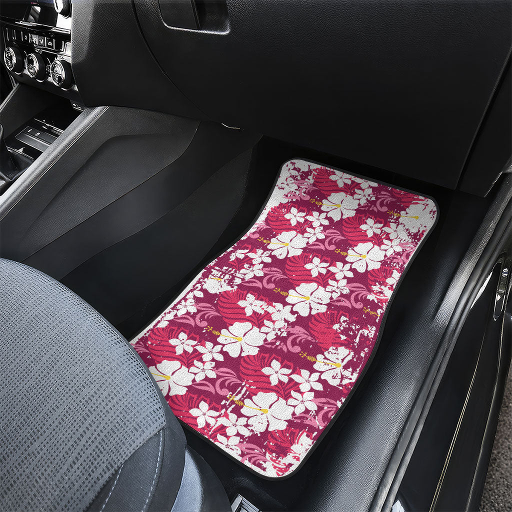 Pink Hawaiian Hibiscus Monstera Car Mats Grunge Stylized