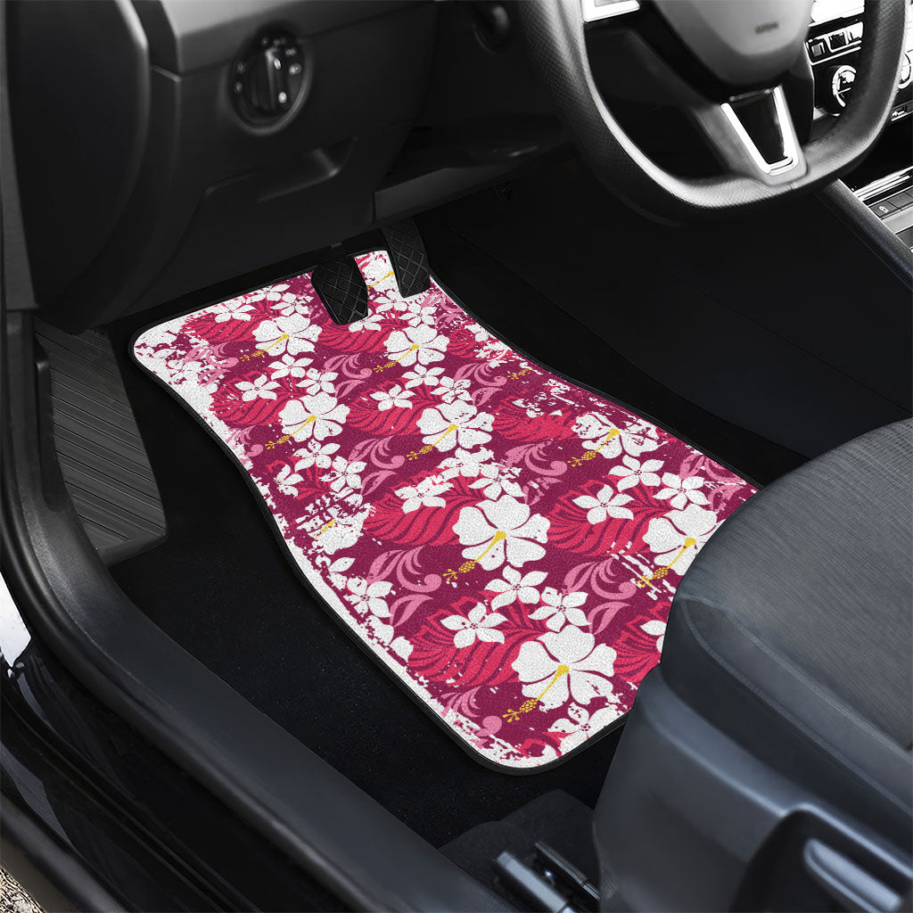 Pink Hawaiian Hibiscus Monstera Car Mats Grunge Stylized