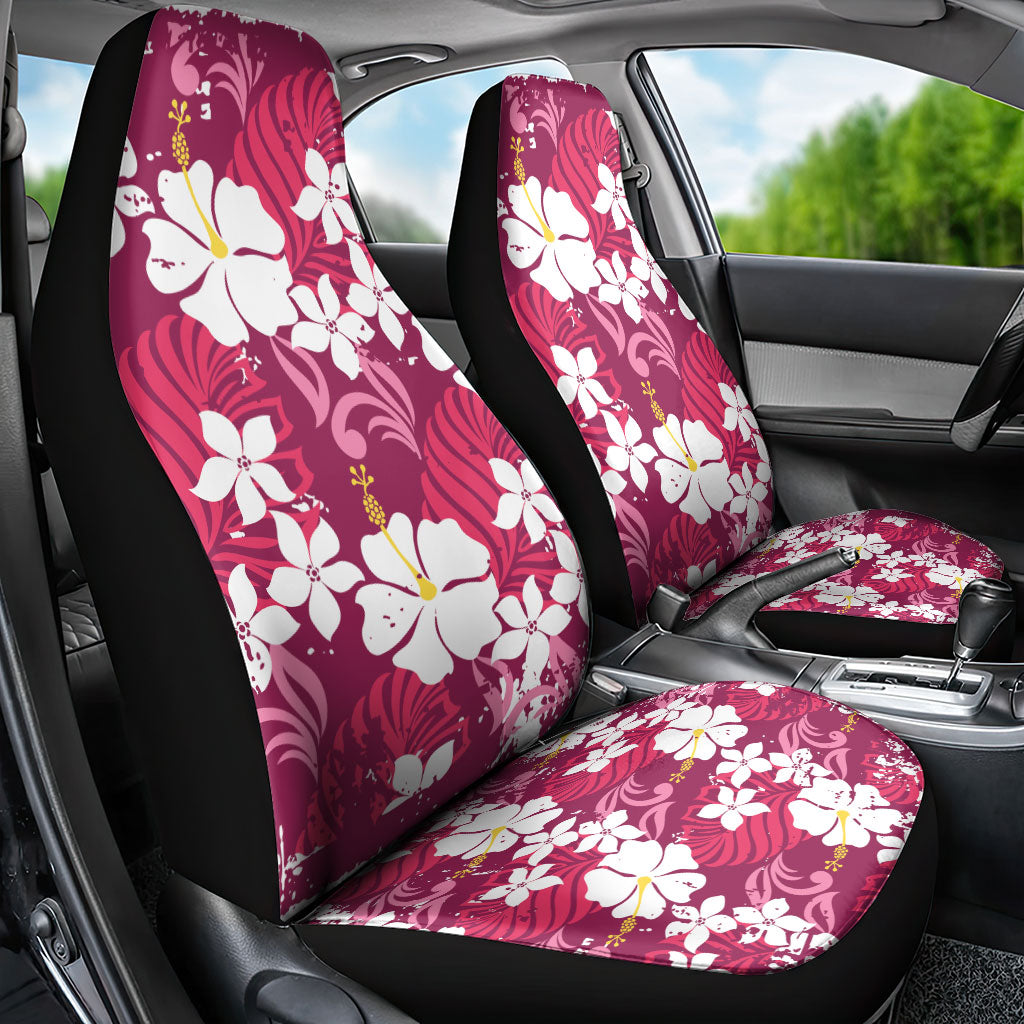 Pink Hawaiian Hibiscus Monstera Car Seat Cover Grunge Stylized LT01 - Polynesian Pride