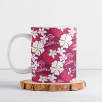 Pink Hawaiian Hibiscus Monstera Ceramic Mug Grunge Stylized